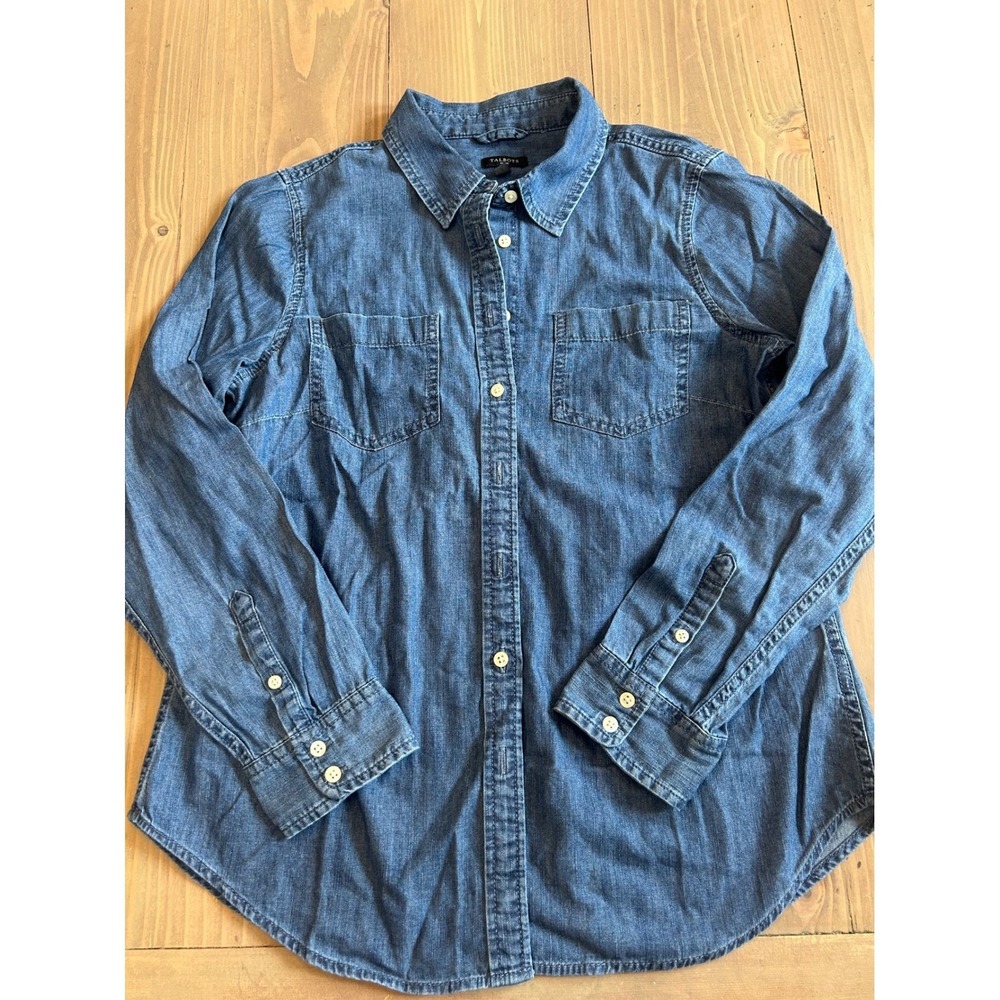 G10 Talbots Petite Medium Wash Denim Button Down Shirt Womens MP Blue Chambray